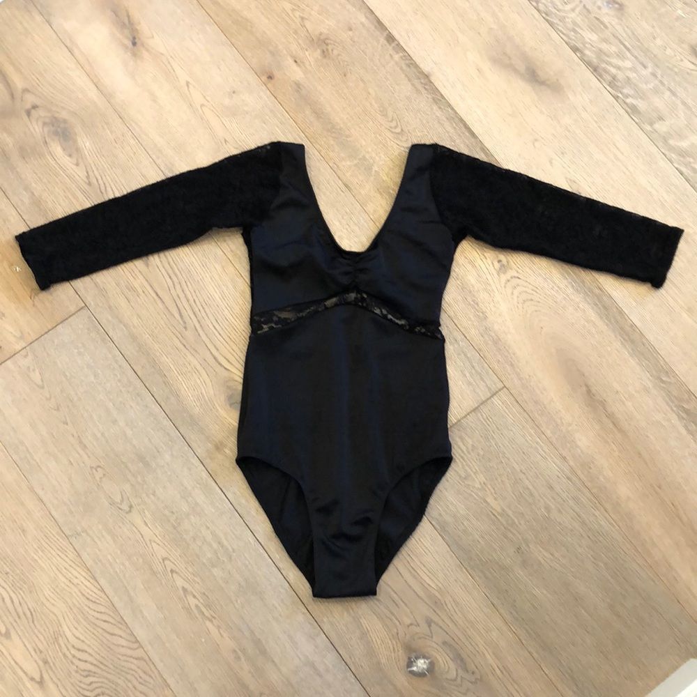 Black Long Sleeved Leotard with Lace, Women’s M